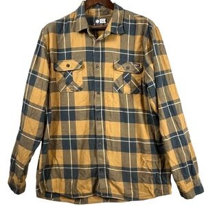 Salty Crew Mens XXL Plaid Flannel Shirt Button Front Cotton Fishing Surf Mustard
